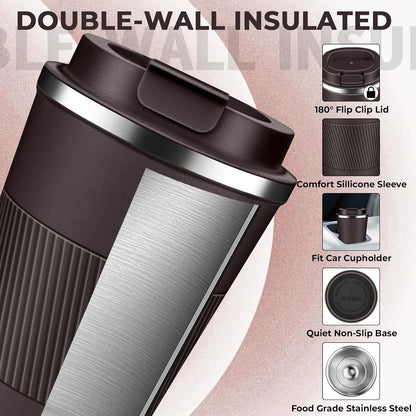 Insulated Coffee Tumbler 12 oz, Stainless Steel Coffee Mug with Lids, Travel Coffee Mug Leak Proof, Double Wall Vacuum Insulated Reusable Coffee Cup, Keep Drinks Hot and Cold (Orange, 12 Ounces)