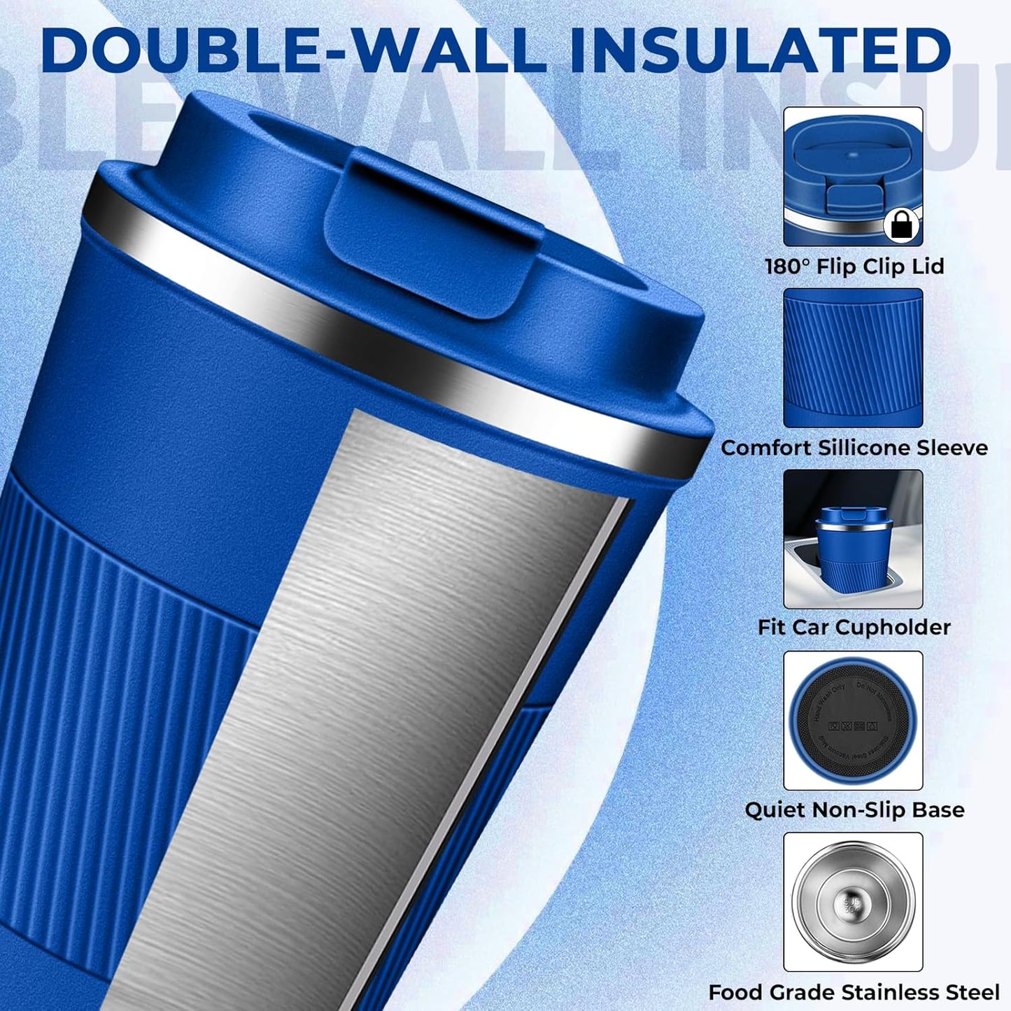 Insulated Coffee Tumbler 12 oz, Stainless Steel Coffee Mug with Lids, Travel Coffee Mug Leak Proof, Double Wall Vacuum Insulated Reusable Coffee Cup, Keep Drinks Hot and Cold (Orange, 12 Ounces)