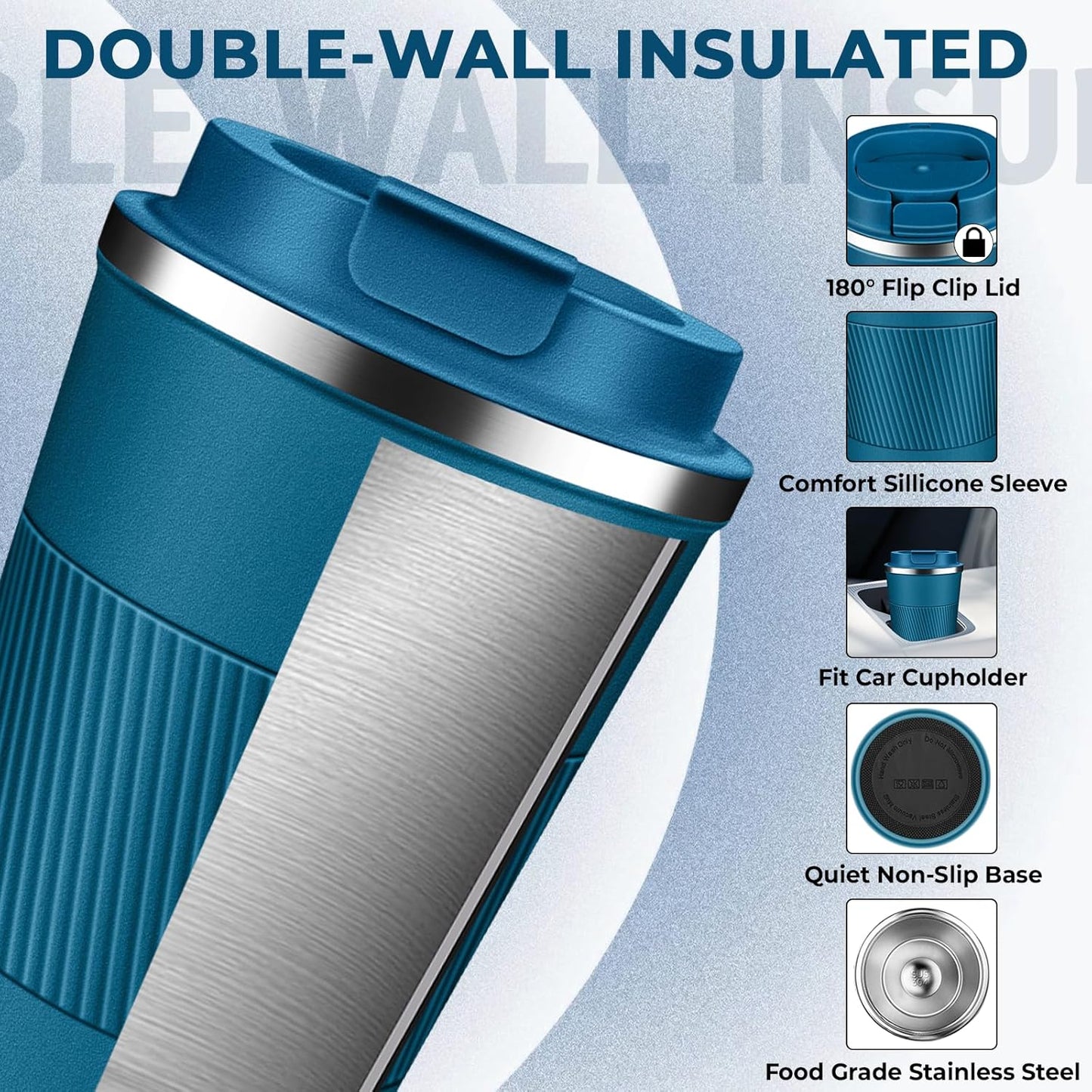 Insulated Coffee Tumbler 12 oz, Stainless Steel Coffee Mug with Lids, Travel Coffee Mug Leak Proof, Double Wall Vacuum Insulated Reusable Coffee Cup, Keep Drinks Hot and Cold (Orange, 12 Ounces)