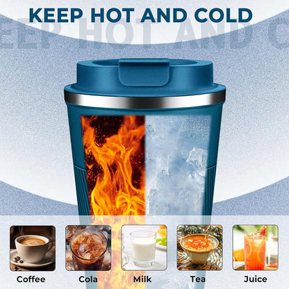 Insulated Coffee Tumbler 12 oz, Stainless Steel Coffee Mug with Lids, Travel Coffee Mug Leak Proof, Double Wall Vacuum Insulated Reusable Coffee Cup, Keep Drinks Hot and Cold (Orange, 12 Ounces)