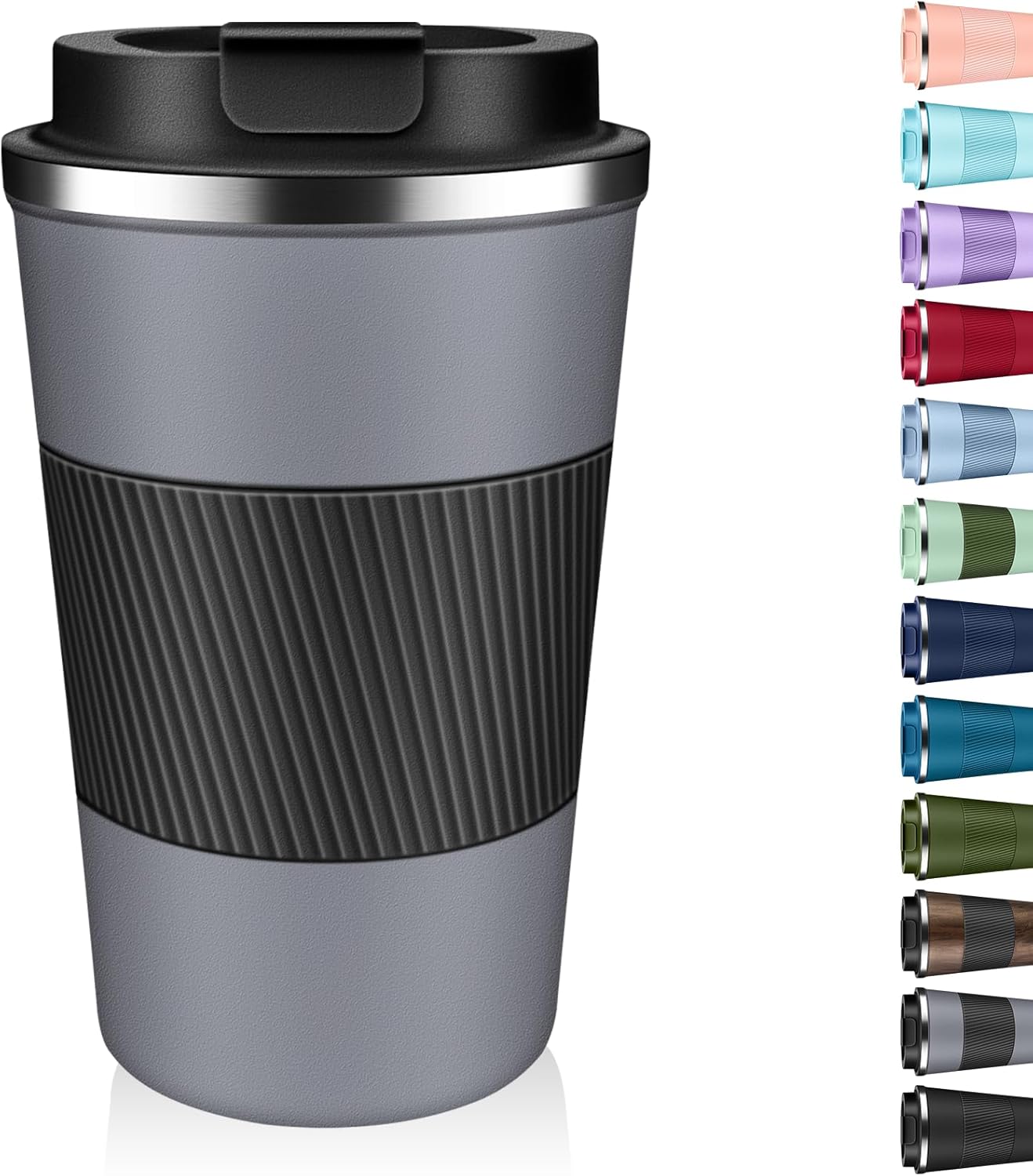 Insulated Coffee Tumbler 12 oz, Stainless Steel Coffee Mug with Lids, Travel Coffee Mug Leak Proof, Double Wall Vacuum Insulated Reusable Coffee Cup, Keep Drinks Hot and Cold (Orange, 12 Ounces)