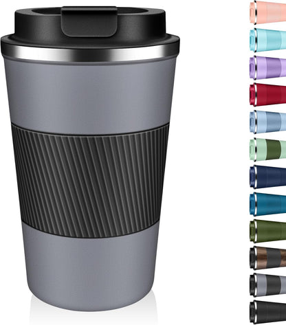 Insulated Coffee Tumbler 12 oz, Stainless Steel Coffee Mug with Lids, Travel Coffee Mug Leak Proof, Double Wall Vacuum Insulated Reusable Coffee Cup, Keep Drinks Hot and Cold (Orange, 12 Ounces)