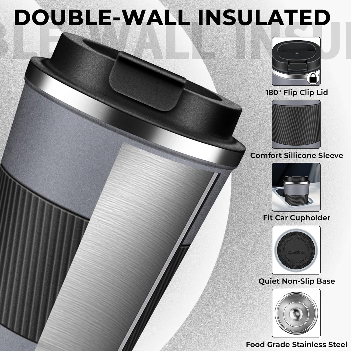 Insulated Coffee Tumbler 12 oz, Stainless Steel Coffee Mug with Lids, Travel Coffee Mug Leak Proof, Double Wall Vacuum Insulated Reusable Coffee Cup, Keep Drinks Hot and Cold (Orange, 12 Ounces)