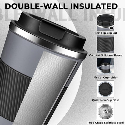 Insulated Coffee Tumbler 12 oz, Stainless Steel Coffee Mug with Lids, Travel Coffee Mug Leak Proof, Double Wall Vacuum Insulated Reusable Coffee Cup, Keep Drinks Hot and Cold (Orange, 12 Ounces)