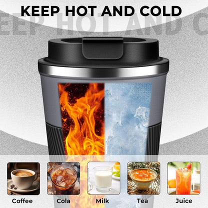 Insulated Coffee Tumbler 12 oz, Stainless Steel Coffee Mug with Lids, Travel Coffee Mug Leak Proof, Double Wall Vacuum Insulated Reusable Coffee Cup, Keep Drinks Hot and Cold (Orange, 12 Ounces)