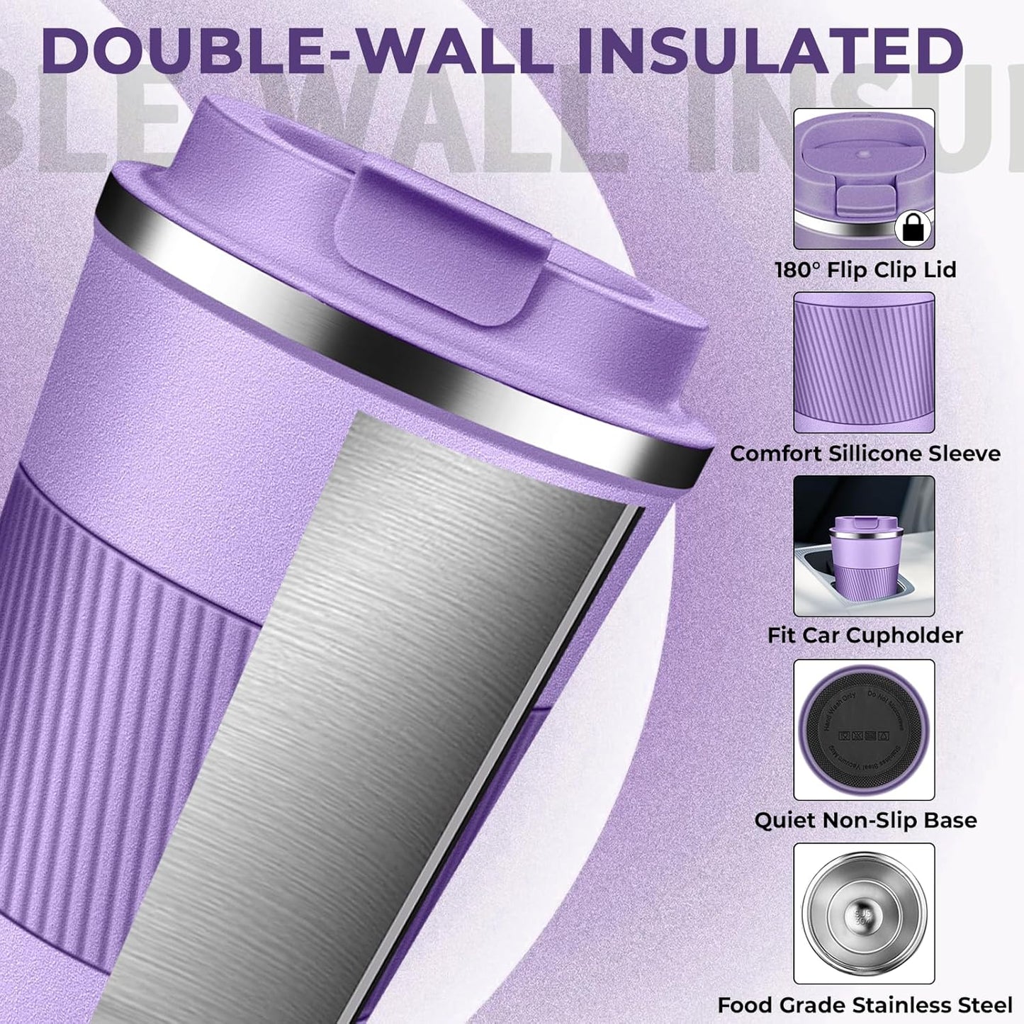 Insulated Coffee Tumbler 12 oz, Stainless Steel Coffee Mug with Lids, Travel Coffee Mug Leak Proof, Double Wall Vacuum Insulated Reusable Coffee Cup, Keep Drinks Hot and Cold (Orange, 12 Ounces)