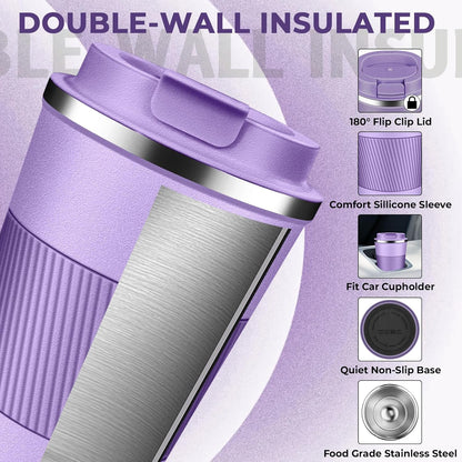 Insulated Coffee Tumbler 12 oz, Stainless Steel Coffee Mug with Lids, Travel Coffee Mug Leak Proof, Double Wall Vacuum Insulated Reusable Coffee Cup, Keep Drinks Hot and Cold (Orange, 12 Ounces)