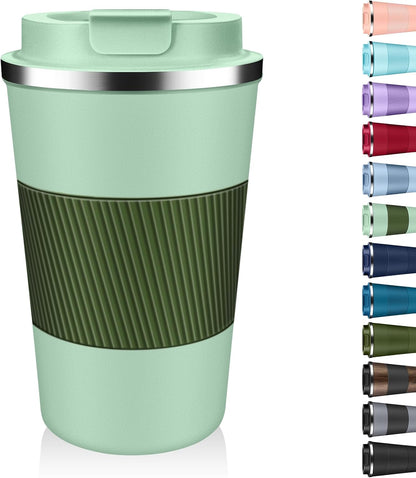 Insulated Coffee Tumbler 12 oz, Stainless Steel Coffee Mug with Lids, Travel Coffee Mug Leak Proof, Double Wall Vacuum Insulated Reusable Coffee Cup, Keep Drinks Hot and Cold (Orange, 12 Ounces)