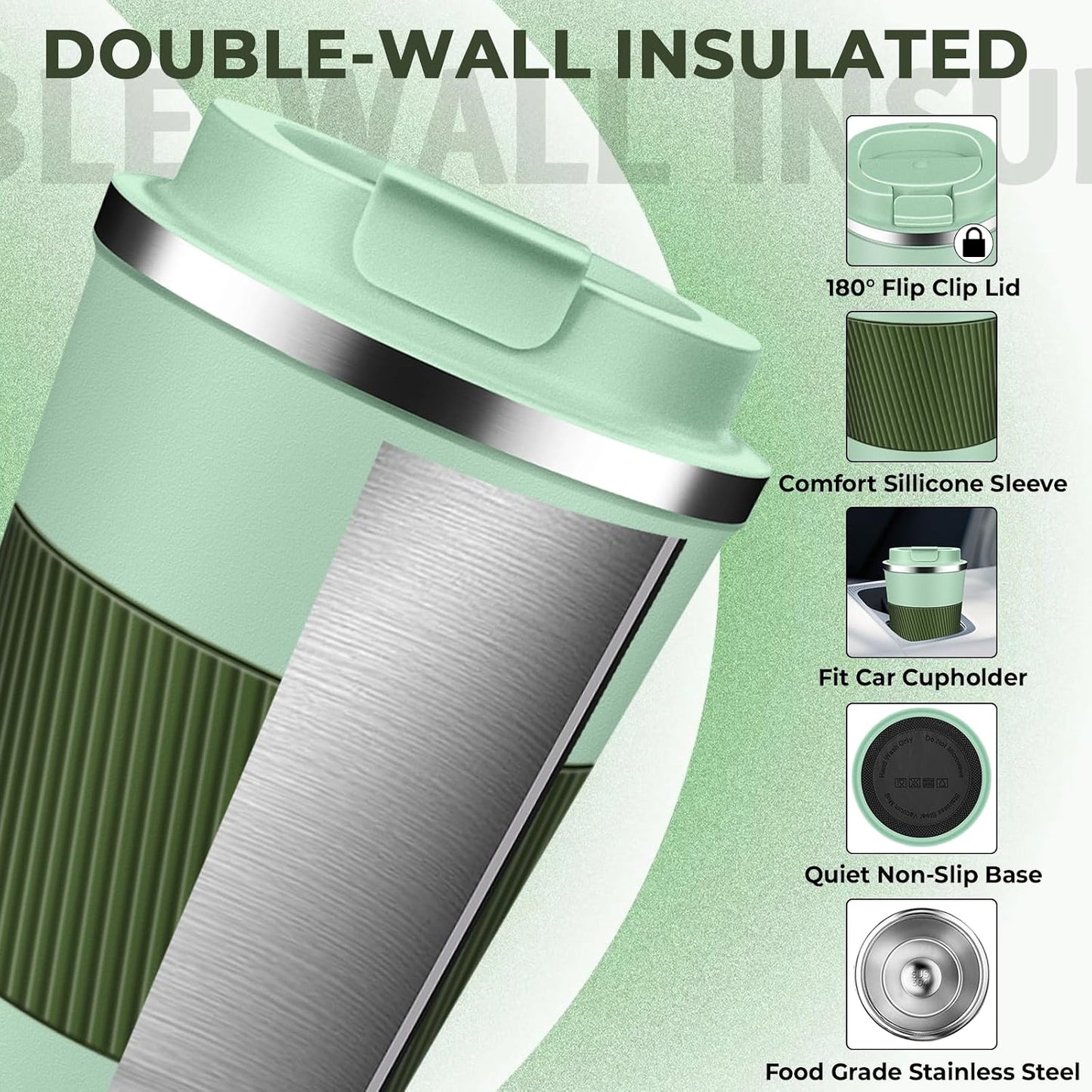 Insulated Coffee Tumbler 12 oz, Stainless Steel Coffee Mug with Lids, Travel Coffee Mug Leak Proof, Double Wall Vacuum Insulated Reusable Coffee Cup, Keep Drinks Hot and Cold (Orange, 12 Ounces)