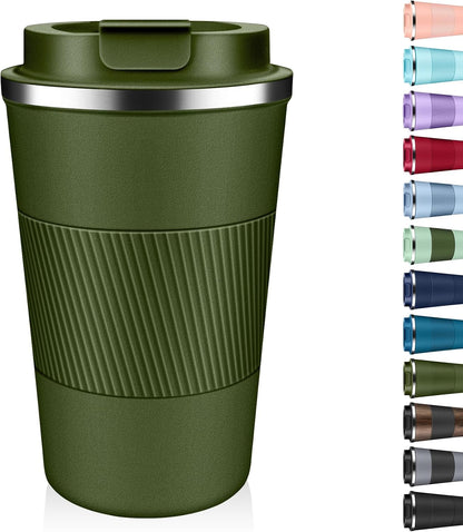 Insulated Coffee Tumbler 12 oz, Stainless Steel Coffee Mug with Lids, Travel Coffee Mug Leak Proof, Double Wall Vacuum Insulated Reusable Coffee Cup, Keep Drinks Hot and Cold (Orange, 12 Ounces)