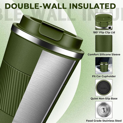Insulated Coffee Tumbler 12 oz, Stainless Steel Coffee Mug with Lids, Travel Coffee Mug Leak Proof, Double Wall Vacuum Insulated Reusable Coffee Cup, Keep Drinks Hot and Cold (Orange, 12 Ounces)