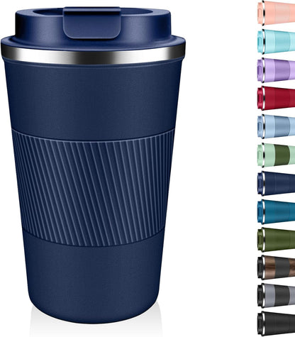 Insulated Coffee Tumbler 12 oz, Stainless Steel Coffee Mug with Lids, Travel Coffee Mug Leak Proof, Double Wall Vacuum Insulated Reusable Coffee Cup, Keep Drinks Hot and Cold (Orange, 12 Ounces)