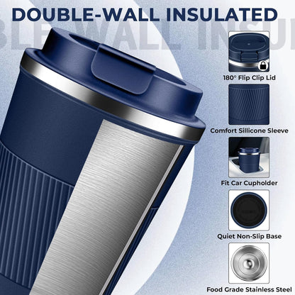 Insulated Coffee Tumbler 12 oz, Stainless Steel Coffee Mug with Lids, Travel Coffee Mug Leak Proof, Double Wall Vacuum Insulated Reusable Coffee Cup, Keep Drinks Hot and Cold (Orange, 12 Ounces)