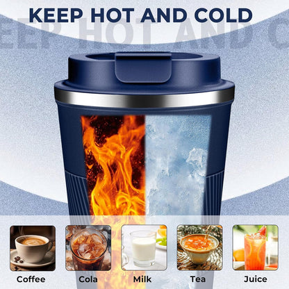 Insulated Coffee Tumbler 12 oz, Stainless Steel Coffee Mug with Lids, Travel Coffee Mug Leak Proof, Double Wall Vacuum Insulated Reusable Coffee Cup, Keep Drinks Hot and Cold (Orange, 12 Ounces)