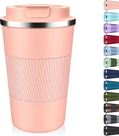 Insulated Coffee Tumbler 12 oz, Stainless Steel Coffee Mug with Lids, Travel Coffee Mug Leak Proof, Double Wall Vacuum Insulated Reusable Coffee Cup, Keep Drinks Hot and Cold (Orange, 12 Ounces)