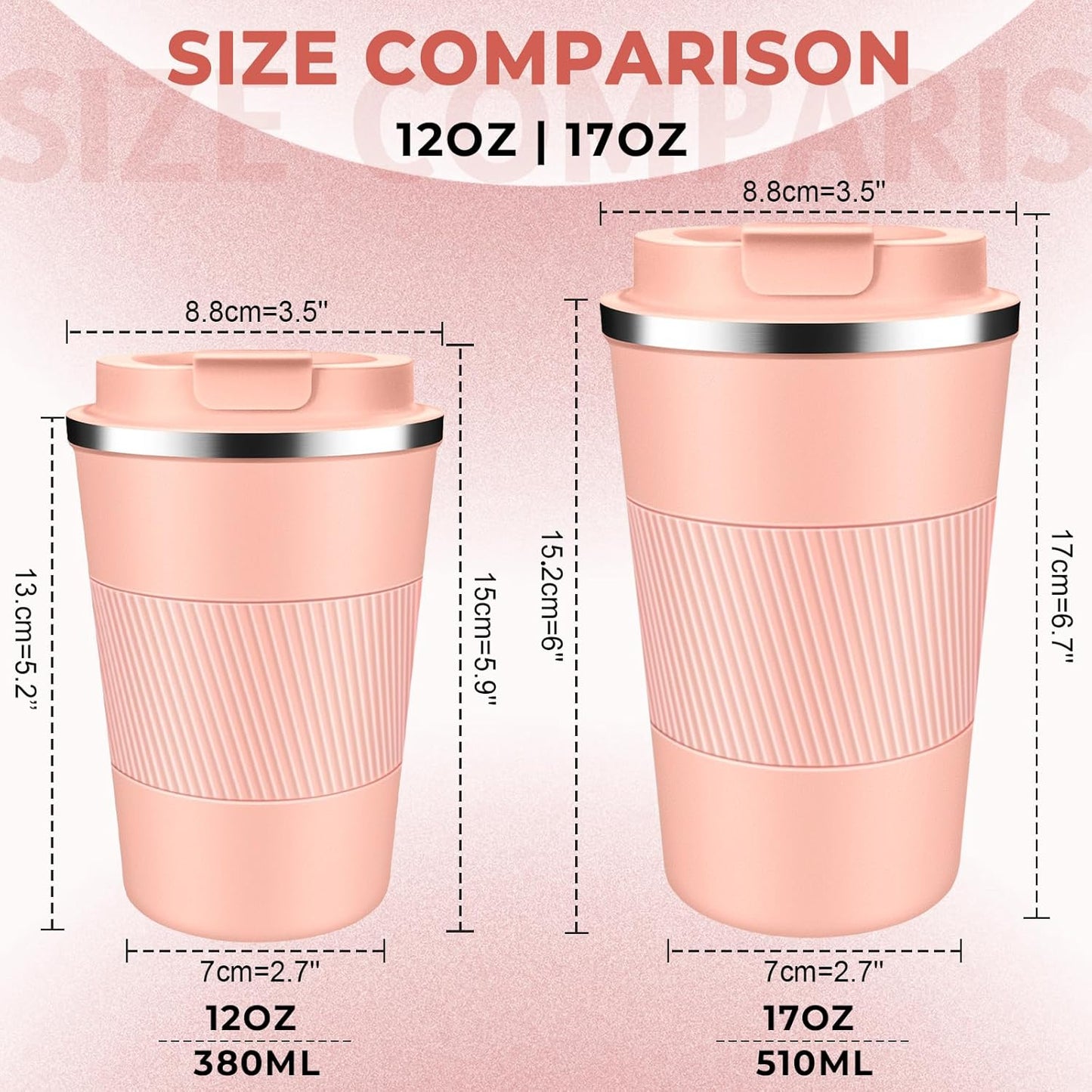 Insulated Coffee Tumbler 12 oz, Stainless Steel Coffee Mug with Lids, Travel Coffee Mug Leak Proof, Double Wall Vacuum Insulated Reusable Coffee Cup, Keep Drinks Hot and Cold (Orange, 12 Ounces)