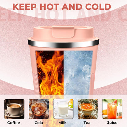 Insulated Coffee Tumbler 12 oz, Stainless Steel Coffee Mug with Lids, Travel Coffee Mug Leak Proof, Double Wall Vacuum Insulated Reusable Coffee Cup, Keep Drinks Hot and Cold (Orange, 12 Ounces)