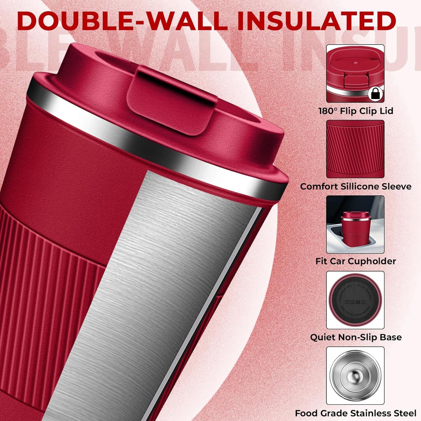 Insulated Coffee Tumbler 12 oz, Stainless Steel Coffee Mug with Lids, Travel Coffee Mug Leak Proof, Double Wall Vacuum Insulated Reusable Coffee Cup, Keep Drinks Hot and Cold (Orange, 12 Ounces)