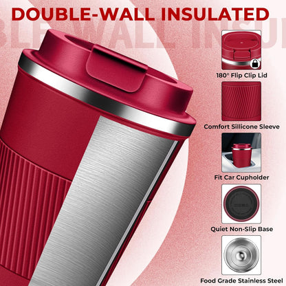 Insulated Coffee Tumbler 12 oz, Stainless Steel Coffee Mug with Lids, Travel Coffee Mug Leak Proof, Double Wall Vacuum Insulated Reusable Coffee Cup, Keep Drinks Hot and Cold (Orange, 12 Ounces)
