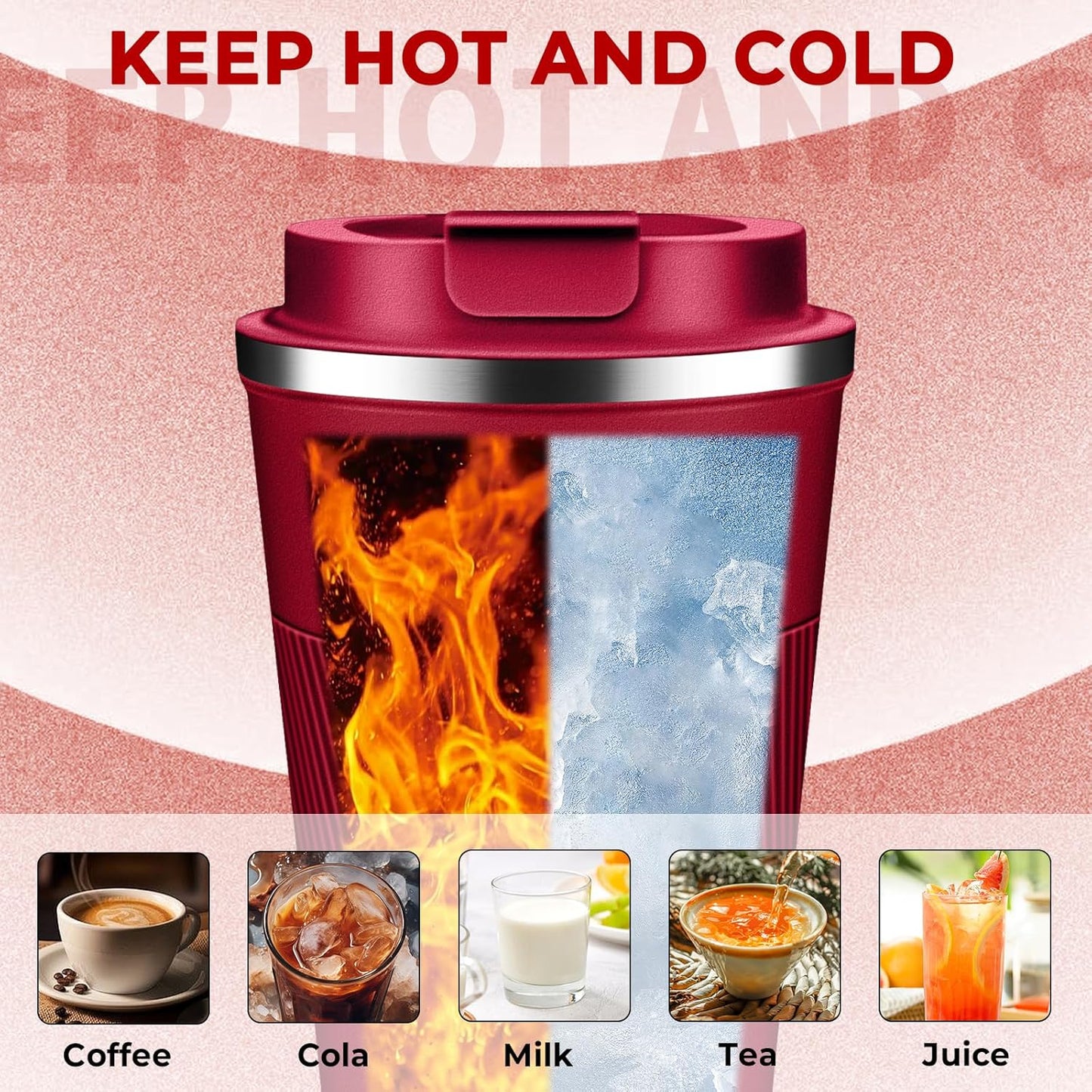 Insulated Coffee Tumbler 12 oz, Stainless Steel Coffee Mug with Lids, Travel Coffee Mug Leak Proof, Double Wall Vacuum Insulated Reusable Coffee Cup, Keep Drinks Hot and Cold (Orange, 12 Ounces)