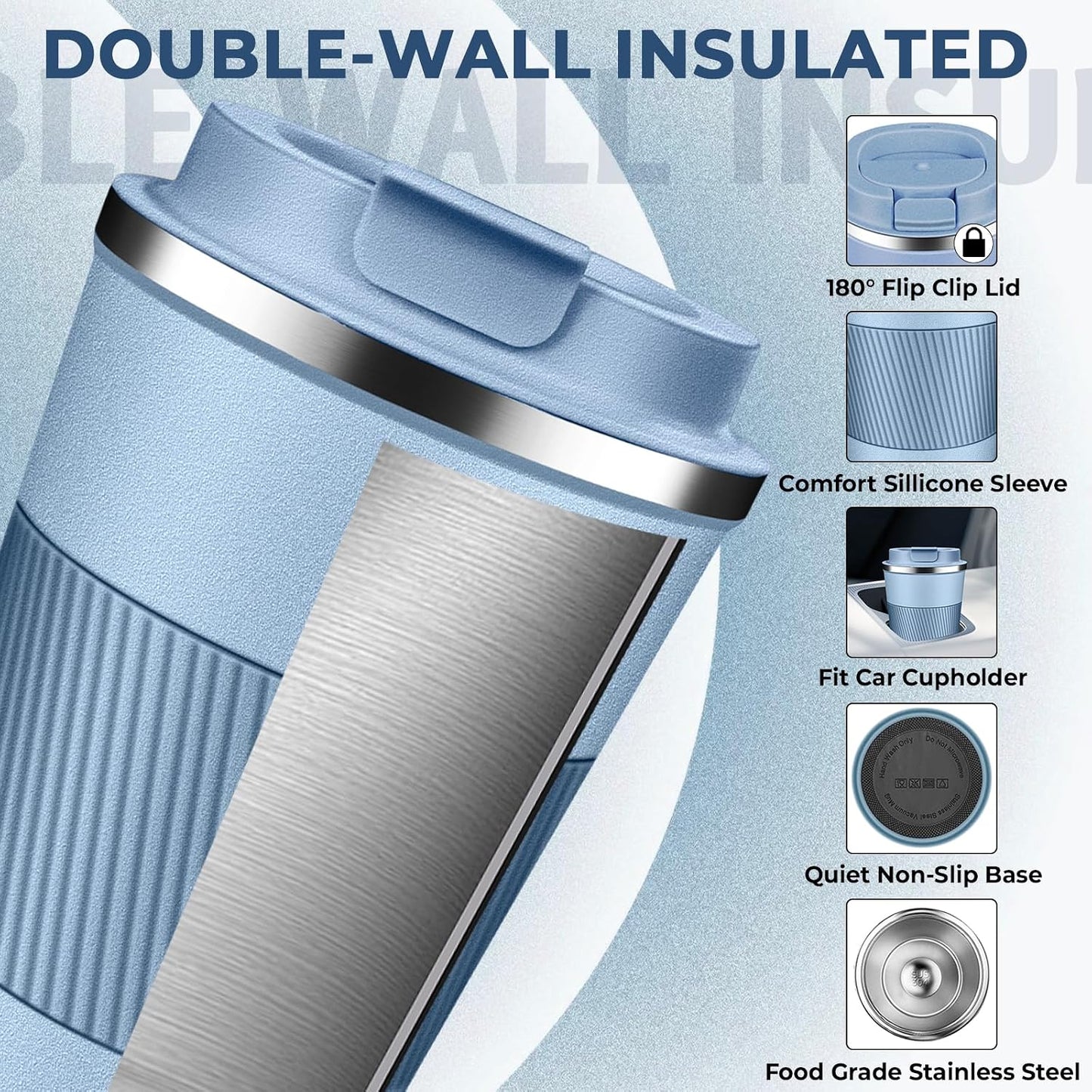 Insulated Coffee Tumbler 12 oz, Stainless Steel Coffee Mug with Lids, Travel Coffee Mug Leak Proof, Double Wall Vacuum Insulated Reusable Coffee Cup, Keep Drinks Hot and Cold (Orange, 12 Ounces)