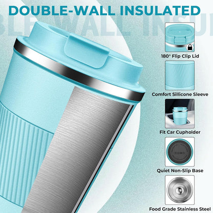 Insulated Coffee Tumbler 12 oz, Stainless Steel Coffee Mug with Lids, Travel Coffee Mug Leak Proof, Double Wall Vacuum Insulated Reusable Coffee Cup, Keep Drinks Hot and Cold (Orange, 12 Ounces)