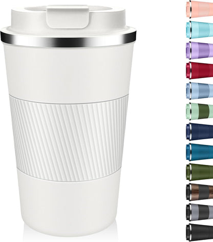 Insulated Coffee Tumbler 12 oz, Stainless Steel Coffee Mug with Lids, Travel Coffee Mug Leak Proof, Double Wall Vacuum Insulated Reusable Coffee Cup, Keep Drinks Hot and Cold (Orange, 12 Ounces)
