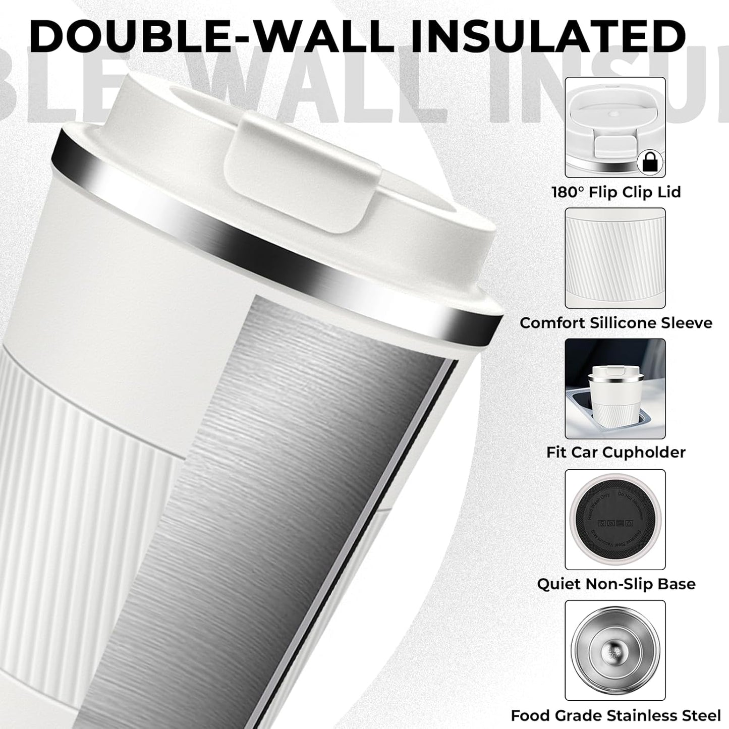 Insulated Coffee Tumbler 12 oz, Stainless Steel Coffee Mug with Lids, Travel Coffee Mug Leak Proof, Double Wall Vacuum Insulated Reusable Coffee Cup, Keep Drinks Hot and Cold (Orange, 12 Ounces)