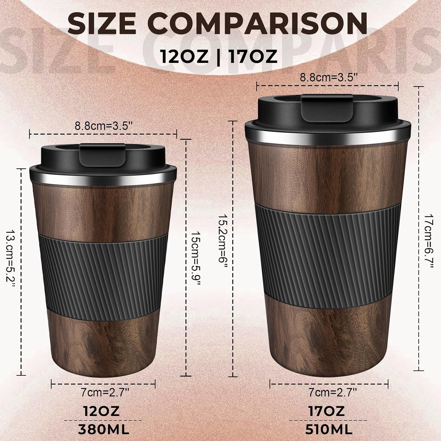 Insulated Coffee Tumbler 12 oz, Stainless Steel Coffee Mug with Lids, Travel Coffee Mug Leak Proof, Double Wall Vacuum Insulated Reusable Coffee Cup, Keep Drinks Hot and Cold (Orange, 12 Ounces)