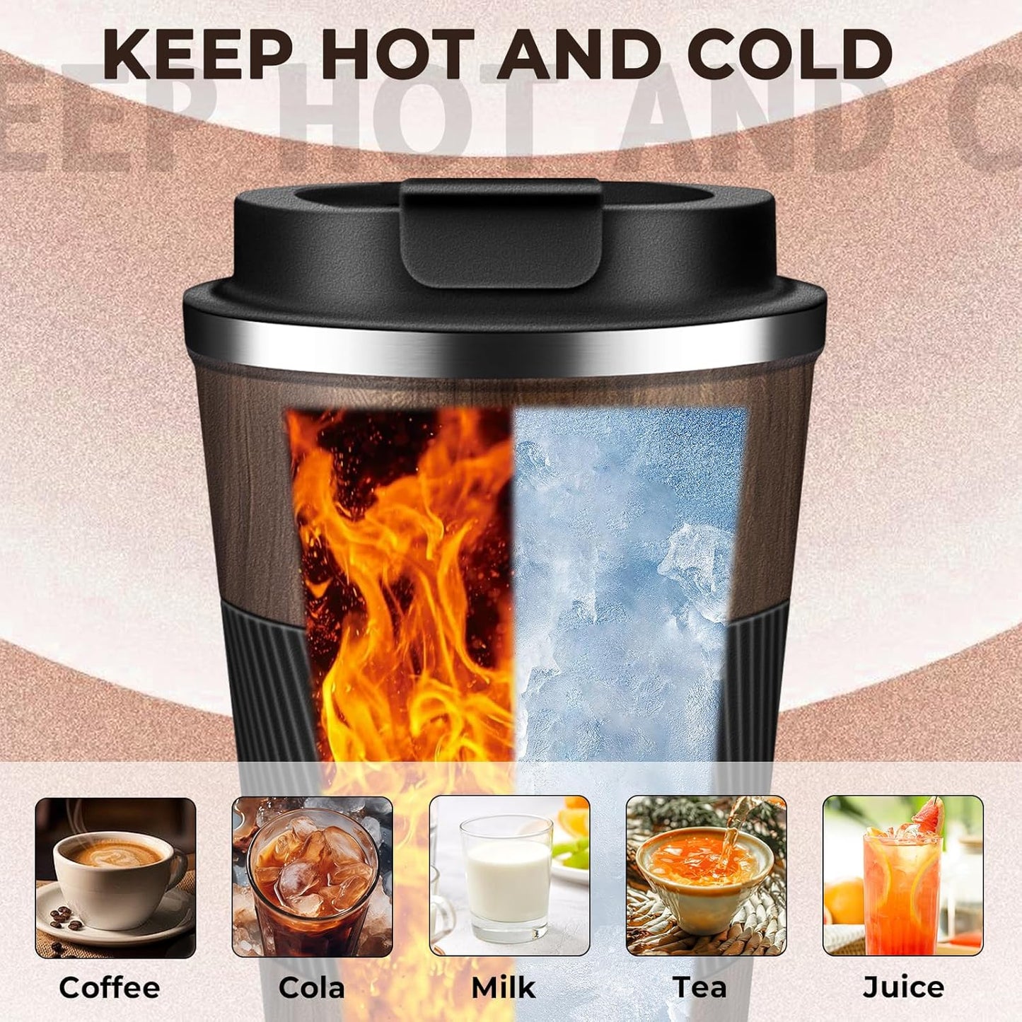 Insulated Coffee Tumbler 12 oz, Stainless Steel Coffee Mug with Lids, Travel Coffee Mug Leak Proof, Double Wall Vacuum Insulated Reusable Coffee Cup, Keep Drinks Hot and Cold (Orange, 12 Ounces)