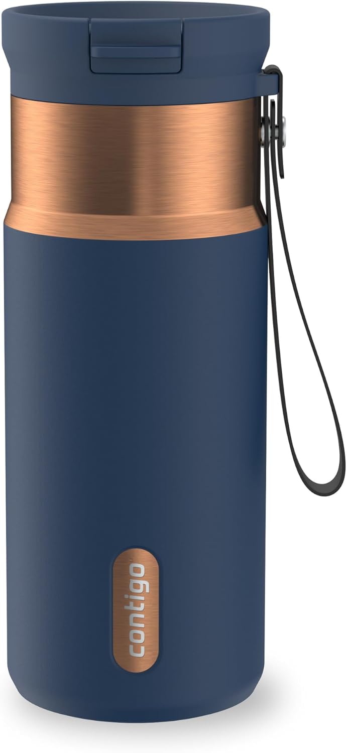 SnapSeal 16 oz Stainless Steel Vacuum-Insulated Water Bottle with Leakproof AutoClose Lid (Straw-Compatible) & Carry Strap, BPA-Free & Lead-Free, Dishwasher Safe