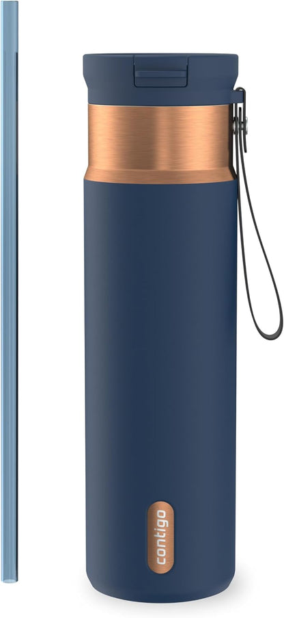 SnapSeal 16 oz Stainless Steel Vacuum-Insulated Water Bottle with Leakproof AutoClose Lid (Straw-Compatible) & Carry Strap, BPA-Free & Lead-Free, Dishwasher Safe