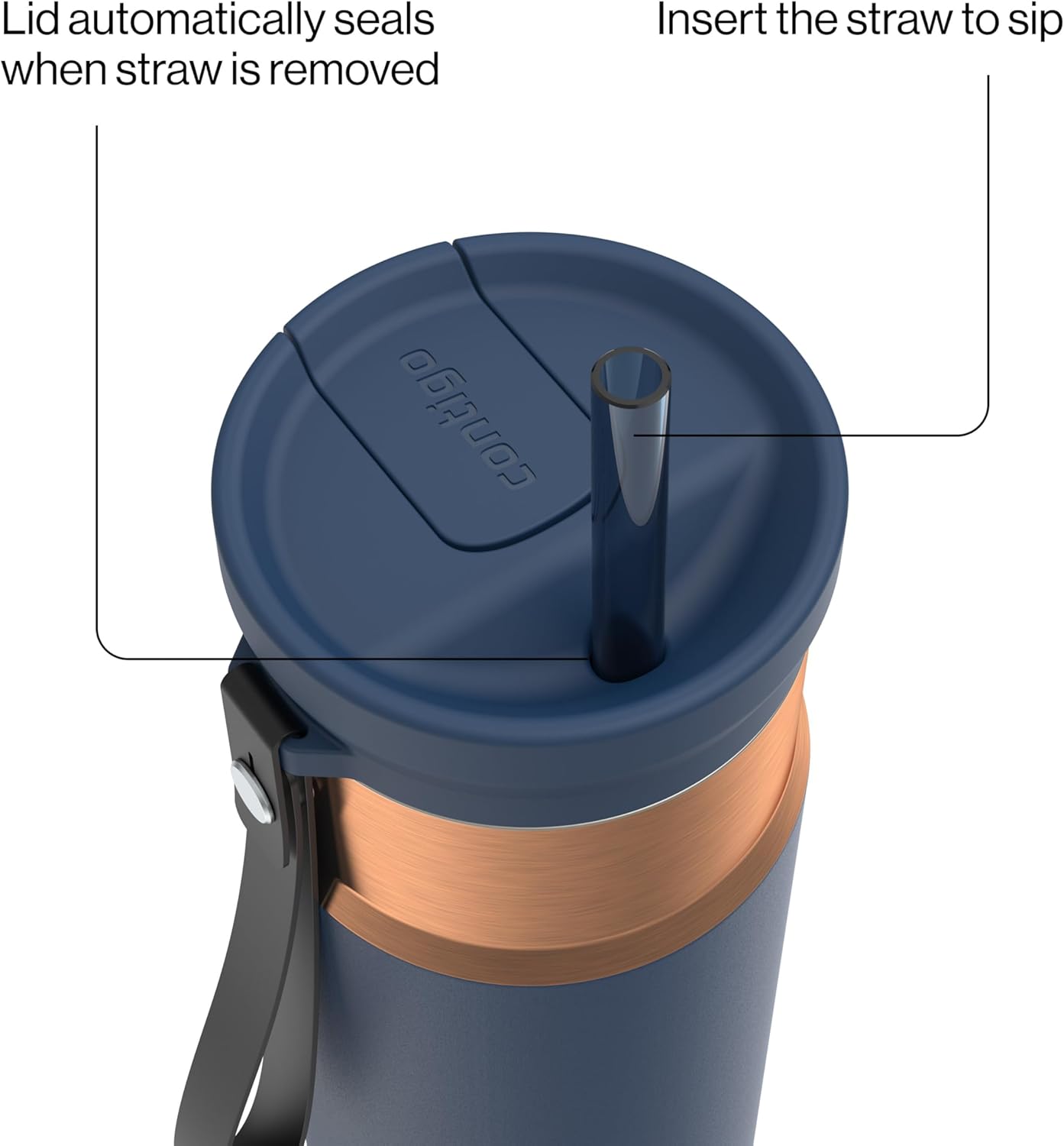 SnapSeal 16 oz Stainless Steel Vacuum-Insulated Water Bottle with Leakproof AutoClose Lid (Straw-Compatible) & Carry Strap, BPA-Free & Lead-Free, Dishwasher Safe