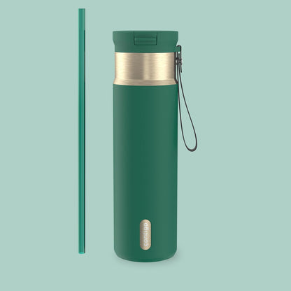 SnapSeal 16 oz Stainless Steel Vacuum-Insulated Water Bottle with Leakproof AutoClose Lid (Straw-Compatible) & Carry Strap, BPA-Free & Lead-Free, Dishwasher Safe