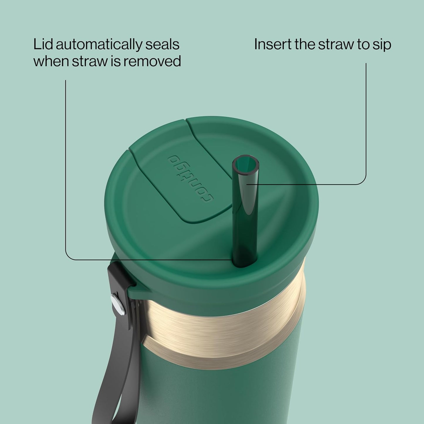 SnapSeal 16 oz Stainless Steel Vacuum-Insulated Water Bottle with Leakproof AutoClose Lid (Straw-Compatible) & Carry Strap, BPA-Free & Lead-Free, Dishwasher Safe