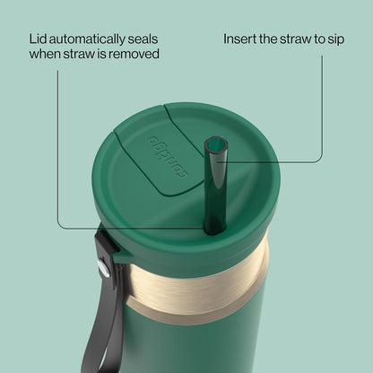 SnapSeal 16 oz Stainless Steel Vacuum-Insulated Water Bottle with Leakproof AutoClose Lid (Straw-Compatible) & Carry Strap, BPA-Free & Lead-Free, Dishwasher Safe