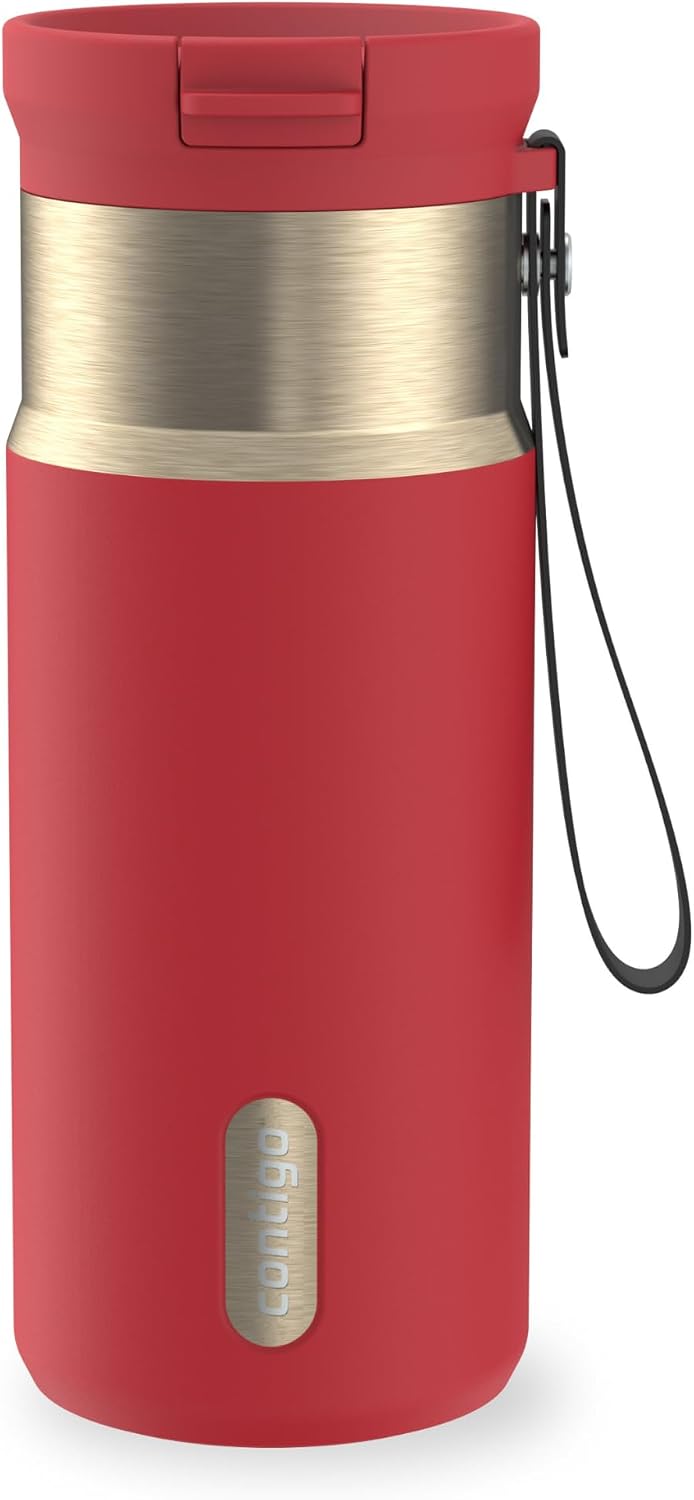 SnapSeal 16 oz Stainless Steel Vacuum-Insulated Water Bottle with Leakproof AutoClose Lid (Straw-Compatible) & Carry Strap, BPA-Free & Lead-Free, Dishwasher Safe