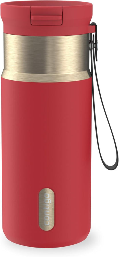 SnapSeal 16 oz Stainless Steel Vacuum-Insulated Water Bottle with Leakproof AutoClose Lid (Straw-Compatible) & Carry Strap, BPA-Free & Lead-Free, Dishwasher Safe