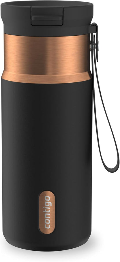 SnapSeal 16 oz Stainless Steel Vacuum-Insulated Water Bottle with Leakproof AutoClose Lid (Straw-Compatible) & Carry Strap, BPA-Free & Lead-Free, Dishwasher Safe