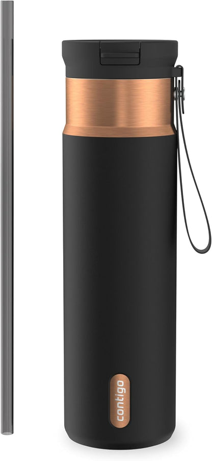 SnapSeal 16 oz Stainless Steel Vacuum-Insulated Water Bottle with Leakproof AutoClose Lid (Straw-Compatible) & Carry Strap, BPA-Free & Lead-Free, Dishwasher Safe