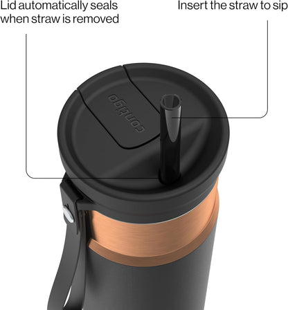 SnapSeal 16 oz Stainless Steel Vacuum-Insulated Water Bottle with Leakproof AutoClose Lid (Straw-Compatible) & Carry Strap, BPA-Free & Lead-Free, Dishwasher Safe