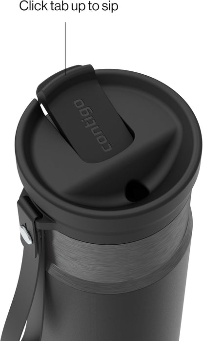 SnapSeal 16 oz Stainless Steel Vacuum-Insulated Water Bottle with Leakproof AutoClose Lid (Straw-Compatible) & Carry Strap, BPA-Free & Lead-Free, Dishwasher Safe