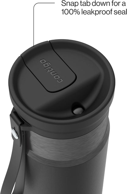 SnapSeal 16 oz Stainless Steel Vacuum-Insulated Water Bottle with Leakproof AutoClose Lid (Straw-Compatible) & Carry Strap, BPA-Free & Lead-Free, Dishwasher Safe