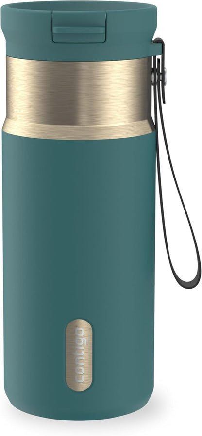 SnapSeal 16 oz Stainless Steel Vacuum-Insulated Water Bottle with Leakproof AutoClose Lid (Straw-Compatible) & Carry Strap, BPA-Free & Lead-Free, Dishwasher Safe