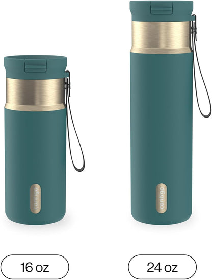 SnapSeal 16 oz Stainless Steel Vacuum-Insulated Water Bottle with Leakproof AutoClose Lid (Straw-Compatible) & Carry Strap, BPA-Free & Lead-Free, Dishwasher Safe