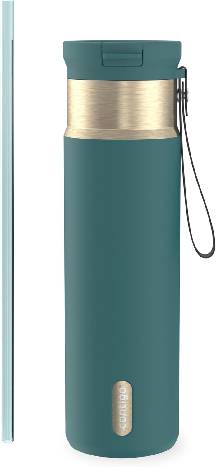 SnapSeal 16 oz Stainless Steel Vacuum-Insulated Water Bottle with Leakproof AutoClose Lid (Straw-Compatible) & Carry Strap, BPA-Free & Lead-Free, Dishwasher Safe