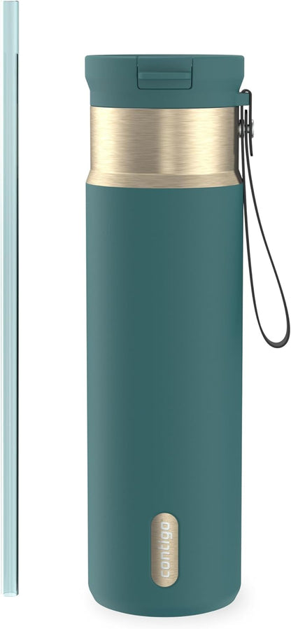 SnapSeal 16 oz Stainless Steel Vacuum-Insulated Water Bottle with Leakproof AutoClose Lid (Straw-Compatible) & Carry Strap, BPA-Free & Lead-Free, Dishwasher Safe
