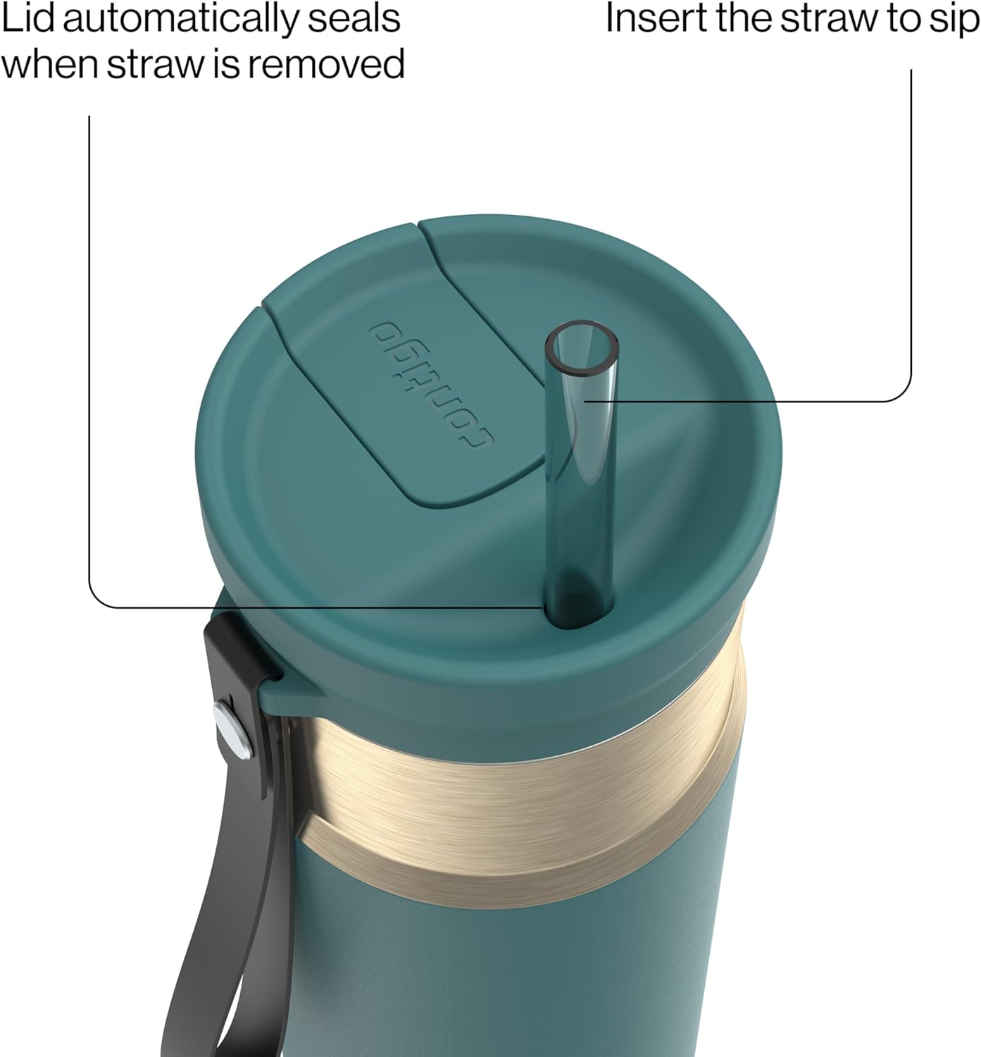 SnapSeal 16 oz Stainless Steel Vacuum-Insulated Water Bottle with Leakproof AutoClose Lid (Straw-Compatible) & Carry Strap, BPA-Free & Lead-Free, Dishwasher Safe