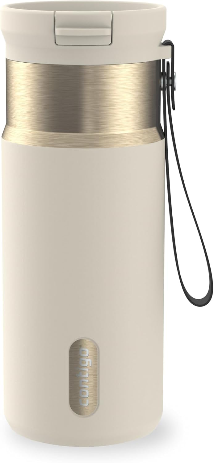 SnapSeal 16 oz Stainless Steel Vacuum-Insulated Water Bottle with Leakproof AutoClose Lid (Straw-Compatible) & Carry Strap, BPA-Free & Lead-Free, Dishwasher Safe