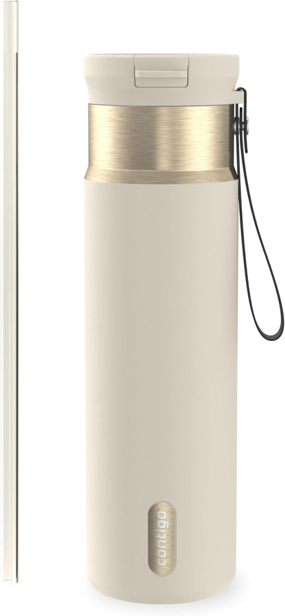 SnapSeal 16 oz Stainless Steel Vacuum-Insulated Water Bottle with Leakproof AutoClose Lid (Straw-Compatible) & Carry Strap, BPA-Free & Lead-Free, Dishwasher Safe